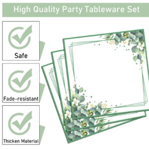 96 Pieces Sage Greenery Party Supplies Tableware Set Eucalyptus Leaf Jungle Theme Party Table Decorations Bridal Baby Shower Safari Birthday Wedding Paper Plates Napkins Forks for 24 Guests