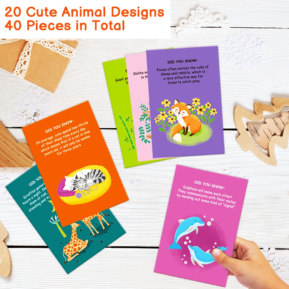 40 Pack Animal Fun Fact Postcards for Kids 4” x 6” Animal Greeting Cards Animal Knowledge Cards Animal Thank Note Cards Funny Cards Pack for Students, Friends and more