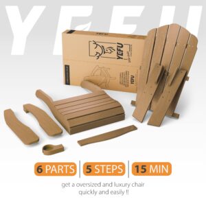 YEFU Oversized Plastic Adirondack Chair with Cup-Holder (Large Dual-Purpose), Weather Resistant, Poly Lumber Outdoor Chairs Duty Rating Widely Used in Patio, Lawn, Outside, Deck, Garden Chairs-Teak