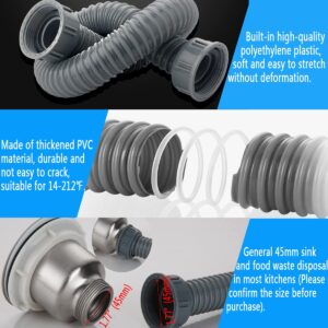 Cinsda Flexible Sink Drain Pipe, 1-1/2 P-trap with Adapter, Expandable Tubular Drain Tubing Pipe, Adjustable P Trap for Kitchen Sink Drain & Garbage Disposal