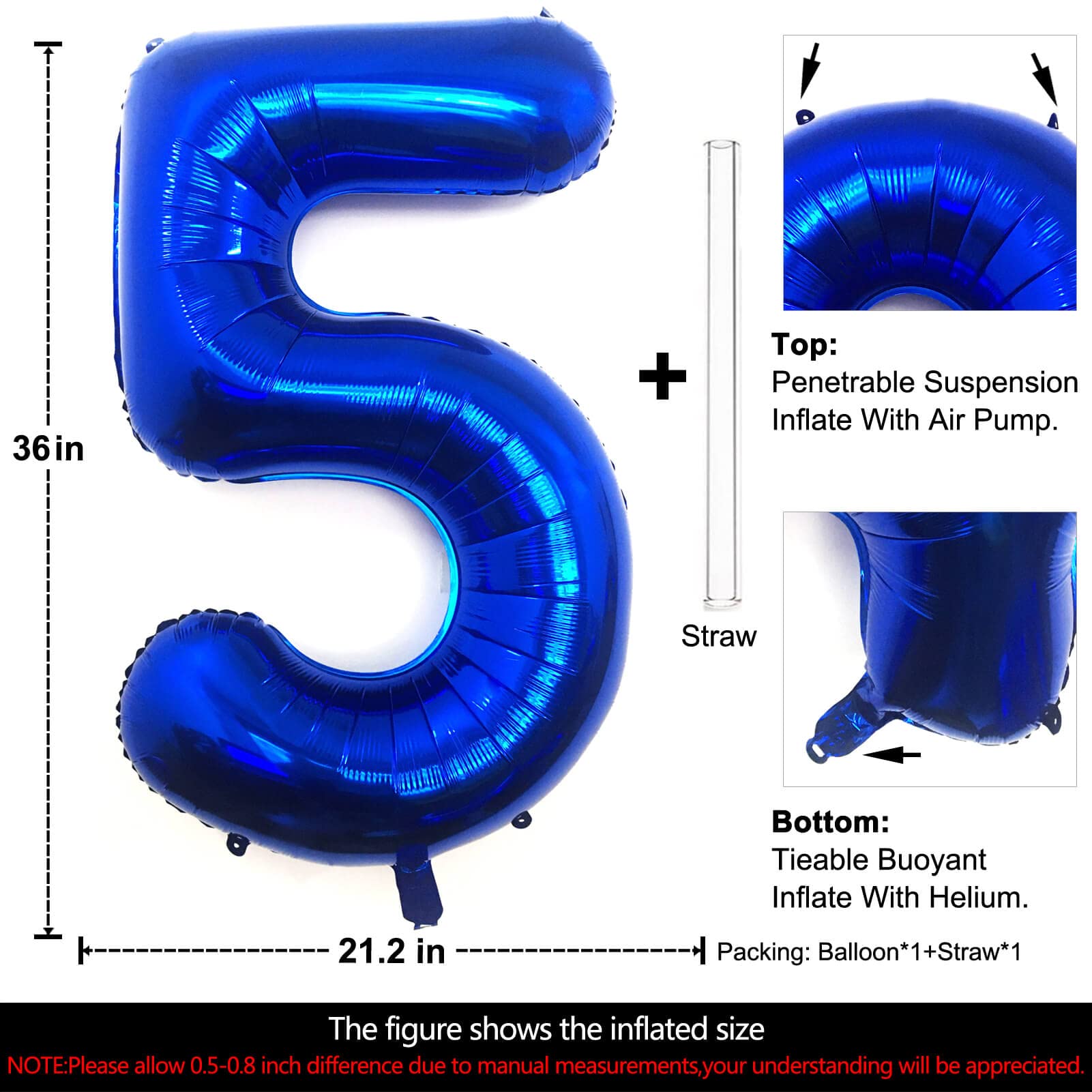 Lovoir 40 Inch Navy Blue Number 5 Balloon Large Size Jumbo Digit Mylar Foil Helium Dark Blue Balloons for Birthday Party Celebration Decorations Graduations Anniversary Baby Shower Photo Shoot