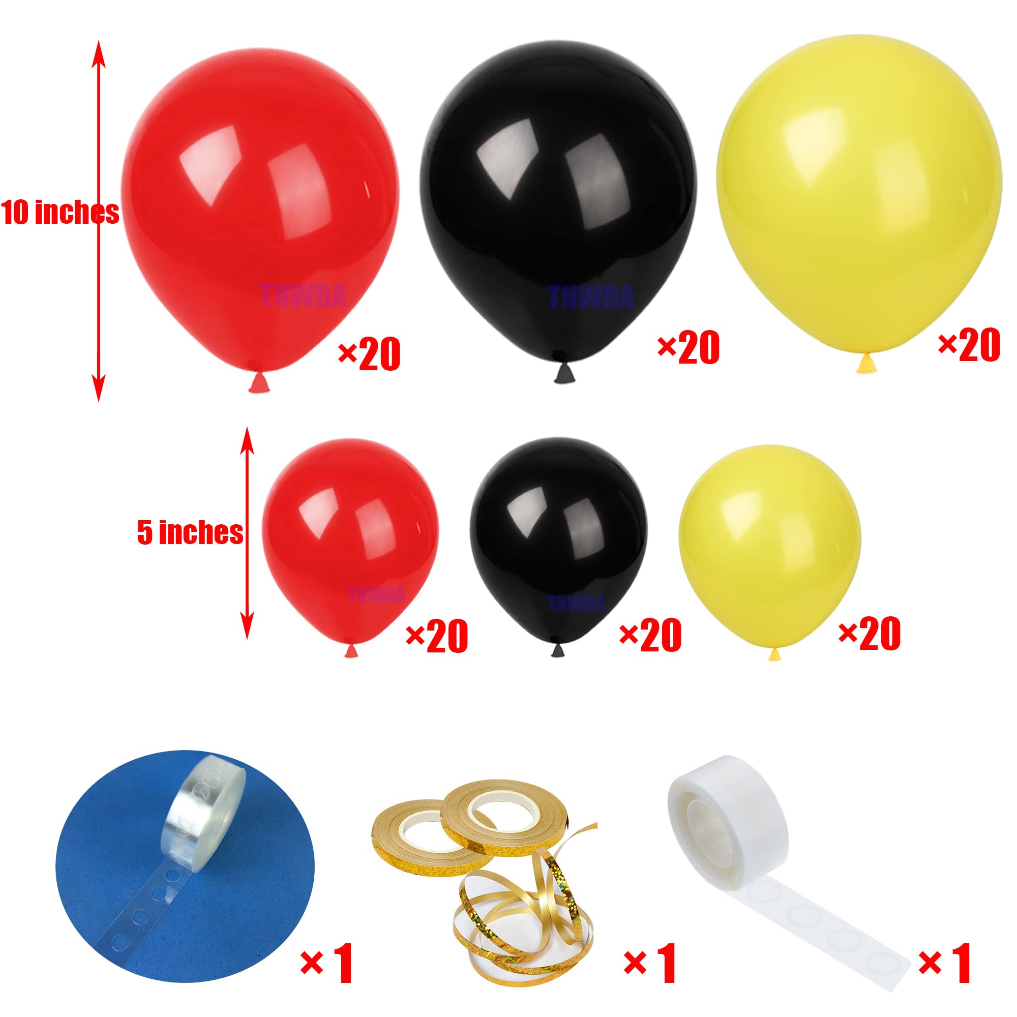 Latex Balloons 120 pcs,Red Black yellow Balloons, Birthday, Wedding, Baby Shower, Party Decoration (Red black yellow)