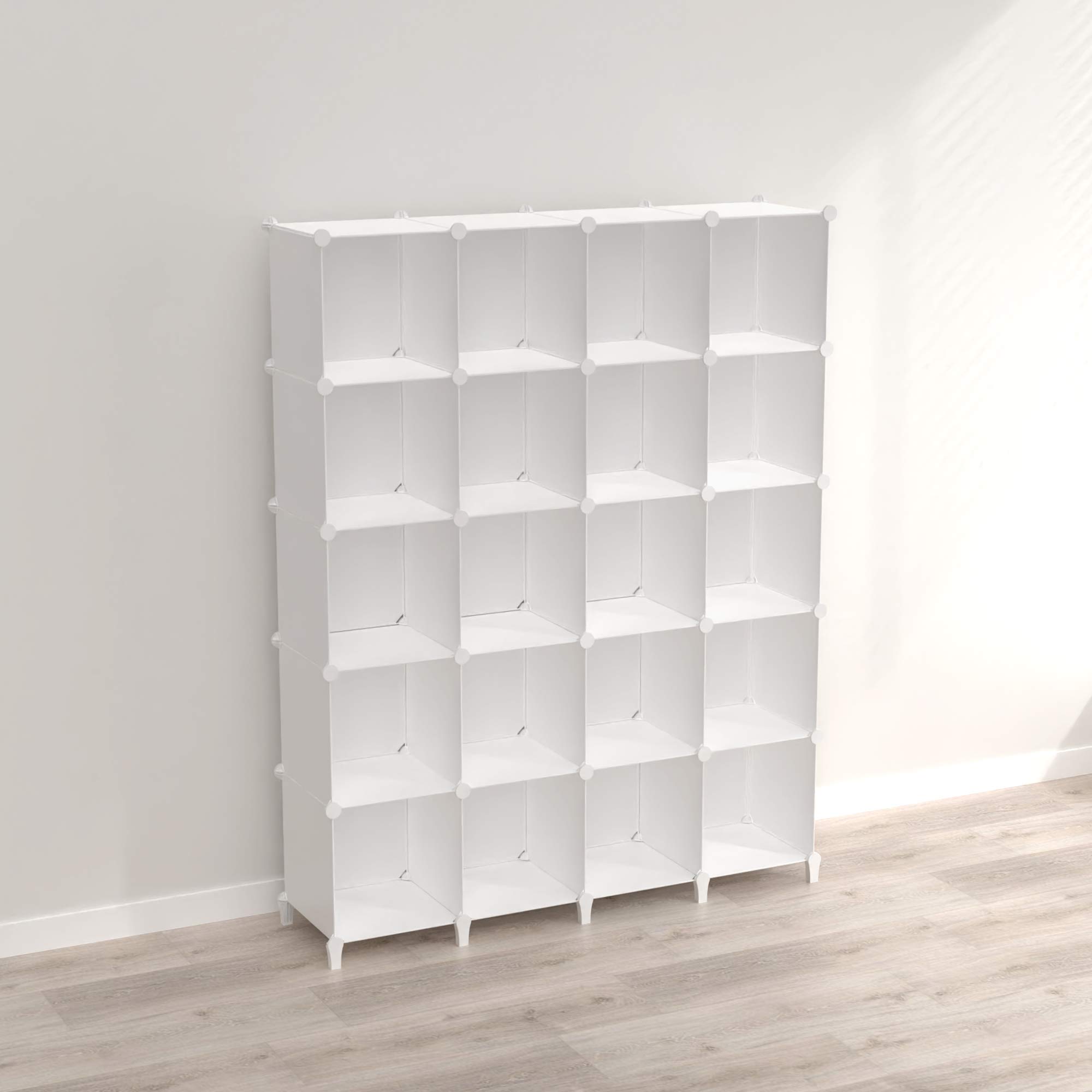 HOMIDEC 20-Cube Storage Shelf, Storage Bookcase Bookshelf with Metal Hammer, Storage Cubes Organizer Cabinet for Kids, Closet, Bedroom, Bathroom, (11.8x11.8x11.8 inch)