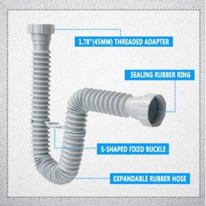 Cinsda Flexible Sink Drain Pipe, 1-1/2 P-trap with Adapter, Expandable Tubular Drain Tubing Pipe, Adjustable P Trap for Kitchen Sink Drain & Garbage Disposal