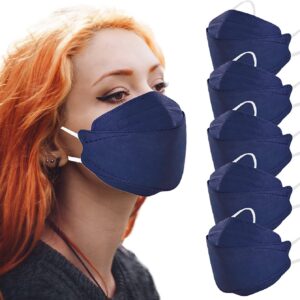 akgk KN95 Face Masks 100 Pack, Individually Wrapped, 5-Ply Disposable Navy Blue Face Mask Against PM 2.5 Smoke & Dust, Filtration Efficiency 95%