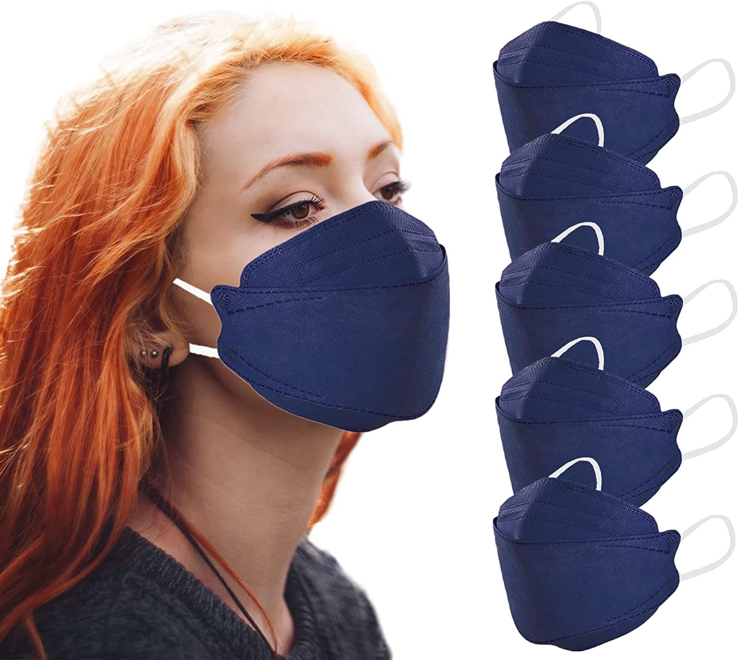 akgk KN95 Face Masks 100 Pack, Individually Wrapped, 5-Ply Disposable Navy Blue Face Mask Against PM 2.5 Smoke & Dust, Filtration Efficiency 95%