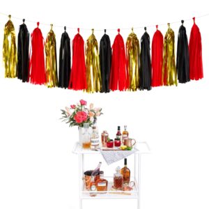 Black-Red Gold Party-Decorations Tassel Garland - 15pcs Graduation Tassels Banner Birthday Casino Theme Wedding Bachelorette Engagement Baby Bridal Shower Party Decor Panduola