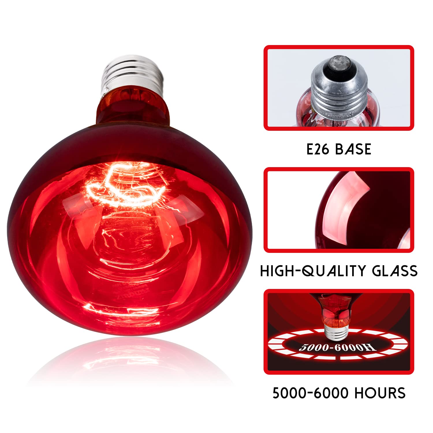 runquiz BR40 Red Heat Lamp Bulbs, 100 Watt Infrared Light Bulb, E26 Medium Base, for Bathroom Pet Poultry Reptiles Incandescent Heat Lamp, Infrared Bulb 1Pack