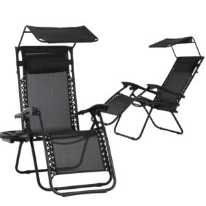 fdw 2 pcs zero gravity chair lounge chairs patio chairs with canopy cup holder for outdoor patio seaside (black)