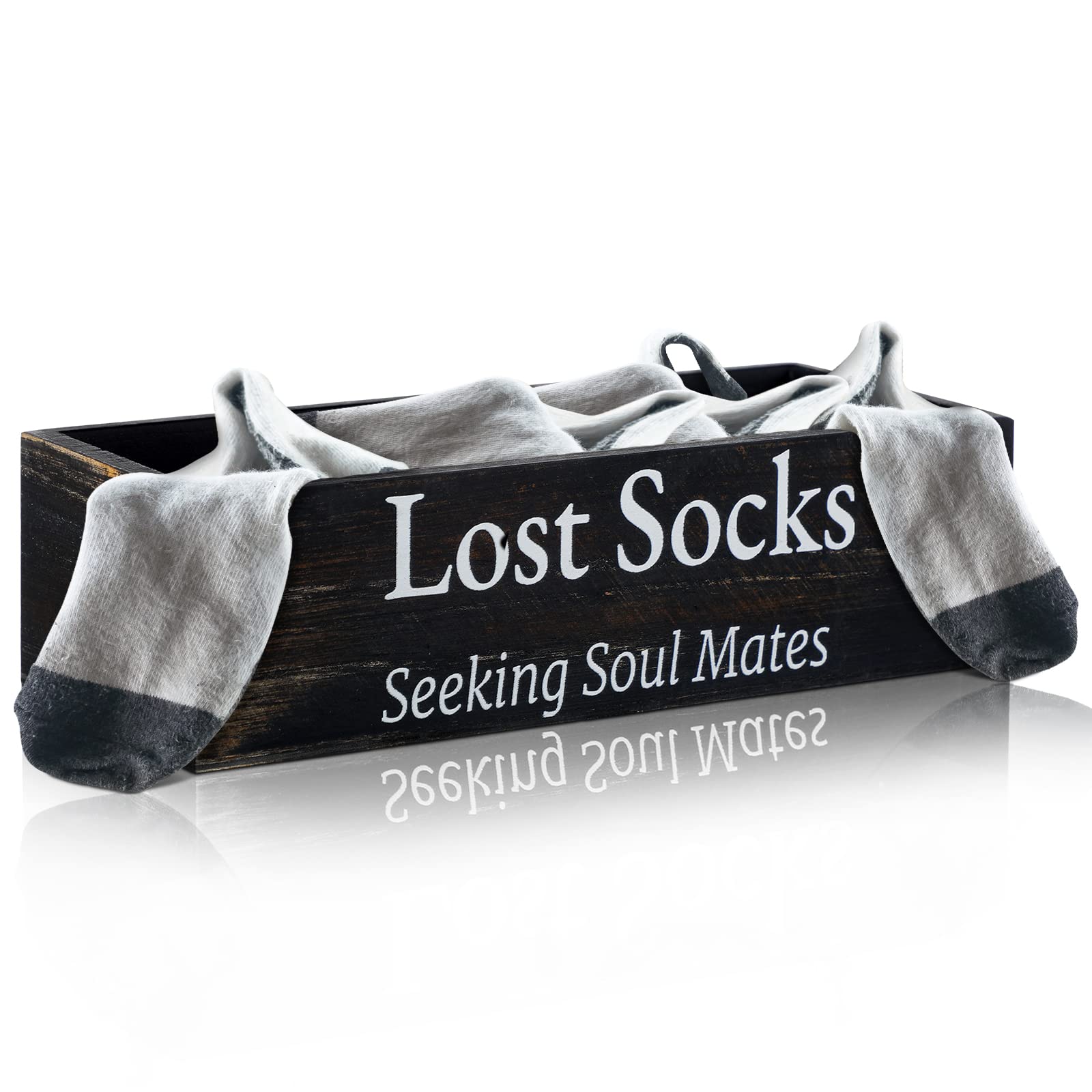 Farmhouse Lost Socks Basket Wooden Missing Sock Basket Laundry Room Organization Rustic Farmhouse Decor Funny Lost Socks Laundry Sign Sock Bin for Laundry Room Decor (Black, 9.4 x 3.94 x 2.36'')