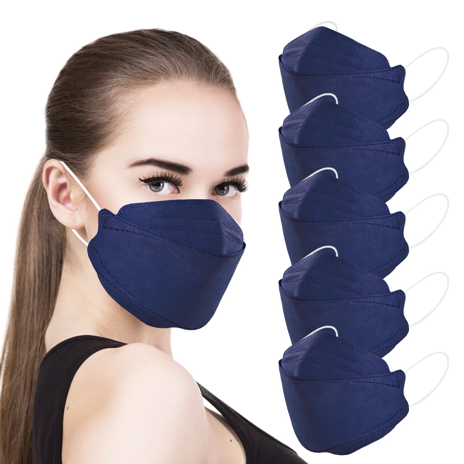 akgk KN95 Face Masks 100 Pack, Individually Wrapped, 5-Ply Disposable Navy Blue Face Mask Against PM 2.5 Smoke & Dust, Filtration Efficiency 95%