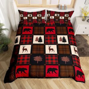 erosebridal christmas duvet cover queen for xmas,happy new year bedding set for farmhouse,vintage deer bed set,red country merry christmas bed cover with 2 pillowcases cabin decor