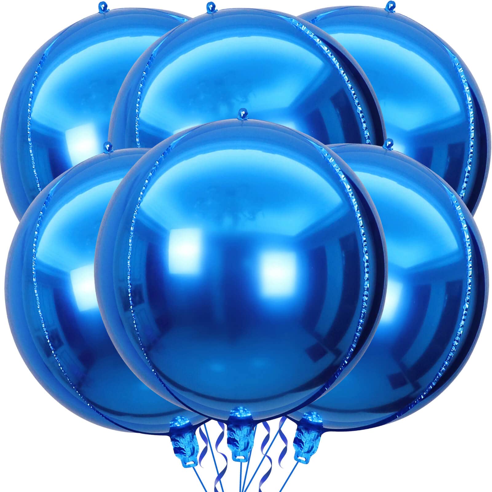 6 Pack Blue Balloons 22 Inch 4D Big Round Foil Balloons Blue Metallic Balloons for Wedding Birthday Bridal Shower Baby Shower Decorations Party Supplies