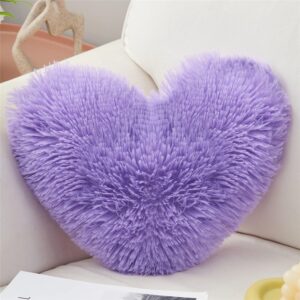 moowoo christmas day decorative,plush fluffy heart pillow, fuzzy throw pillows for mom gifts,solid color, zipper close decorative,shaggythrow pillow for valentines day -purple