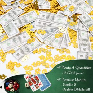 100 Dollar Bill Dollar Sign Confetti for Poker Themed Money Theme Birthday Table Decor, Casino Themed Birthday Las Vegas Game Night Retirement Anniversary Graduation Party Decoration