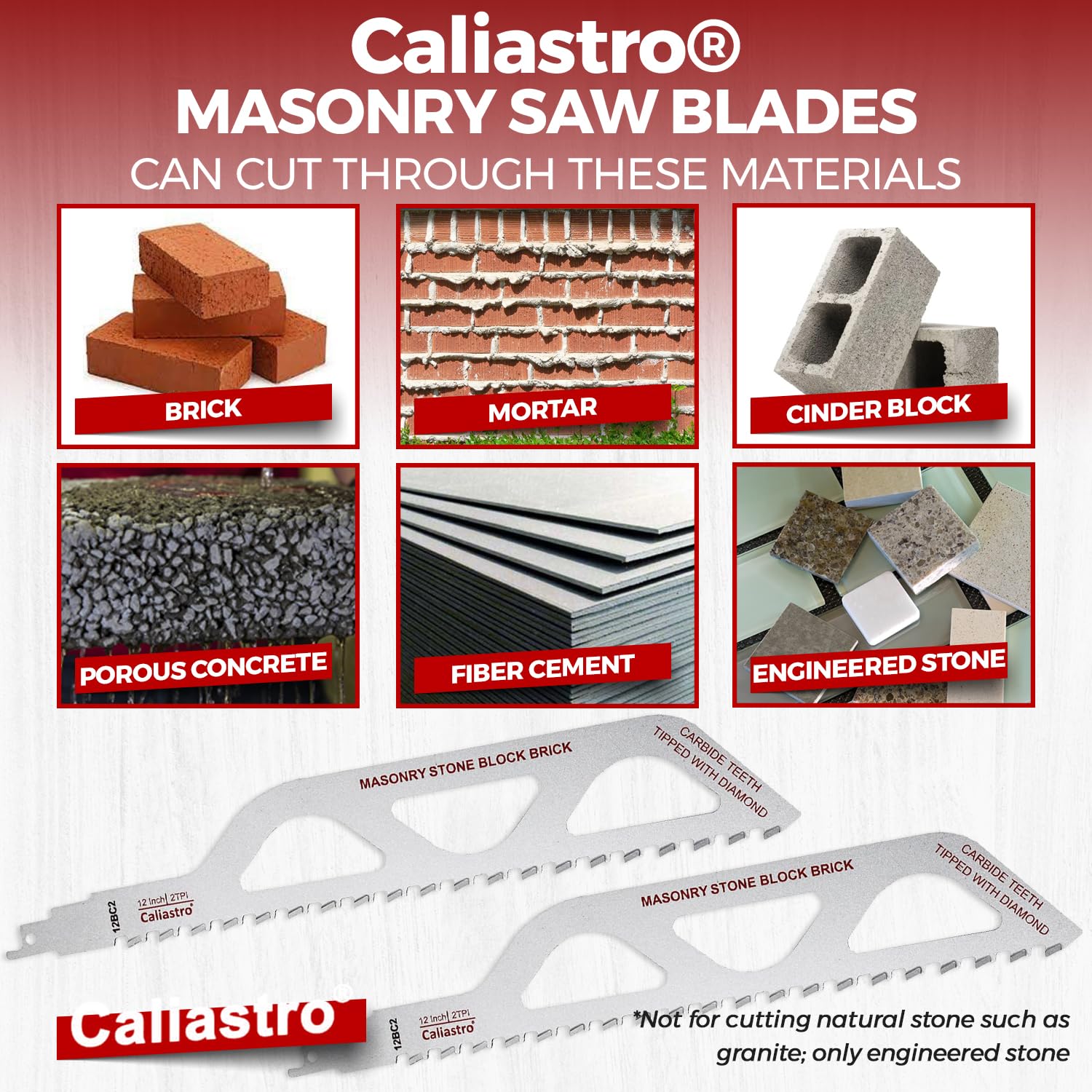 Caliastro 12-Inch Brick, Masonry, Porous Concrete, Engineered Stone Cutting Reciprocating Saw Blade - 2 Pack