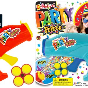 Confetti Party Poppers Gun Party Supplies (1 Gun 4 Shots) Plus Sticker Reusable Multicolor Metallic Confetti Poppers Gun Confetti Gun Party Favors Kids & Adults Birthday Parties Crazy Hour Fun 955-1s