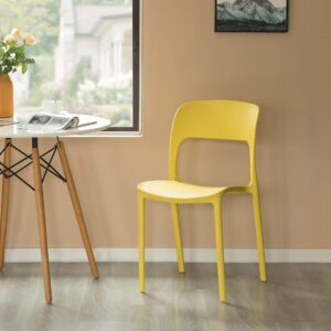 Fabulaxe Modern Plastic Outdoor Dining Chair with Open Curved Back, Yellow Set of 2