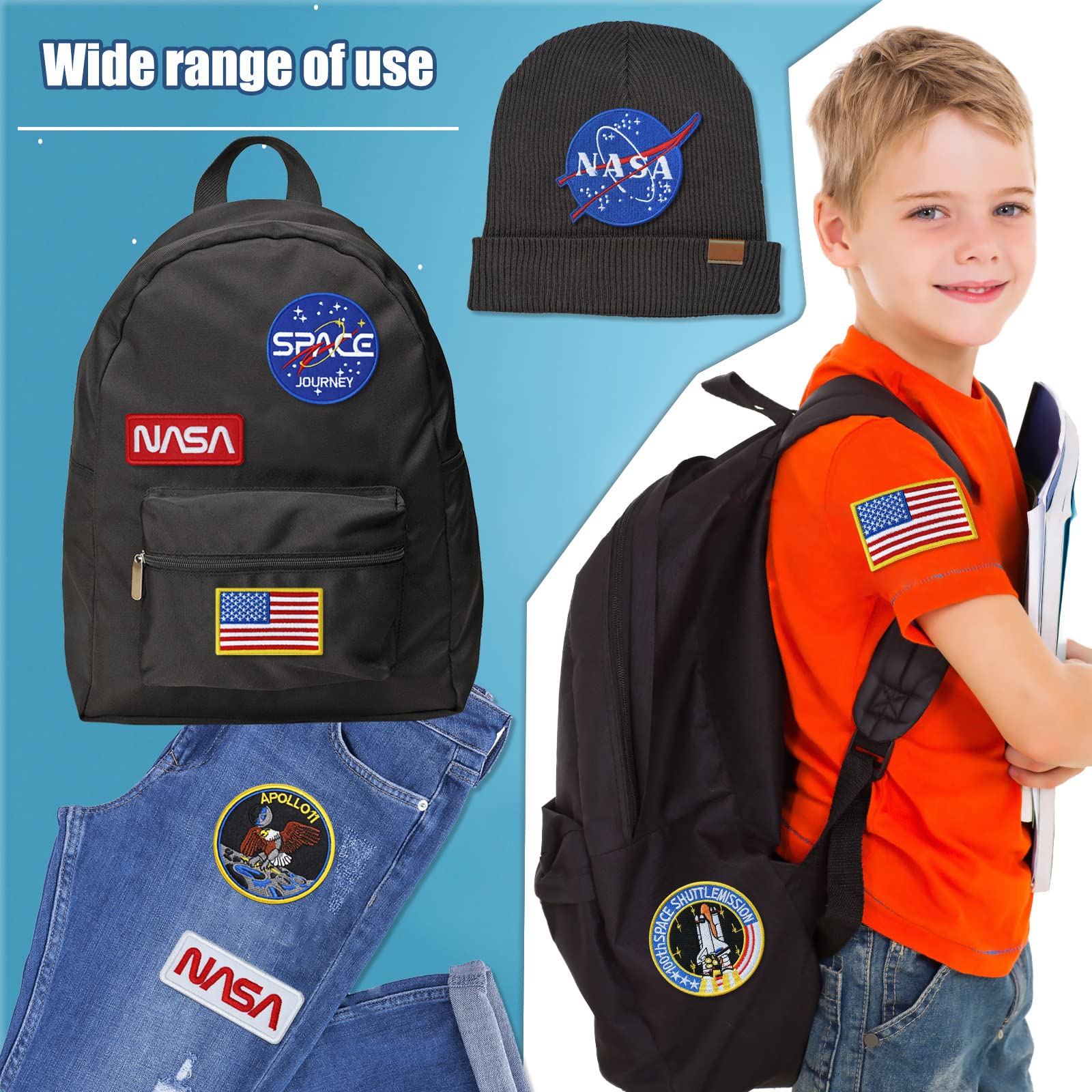 7pcs NASA Patch, Iron On Patches Space Badge Sew On Space Shuttle Embroidered and US Flag Patches for Jackets Backpacks Caps Hats Bags Clothing