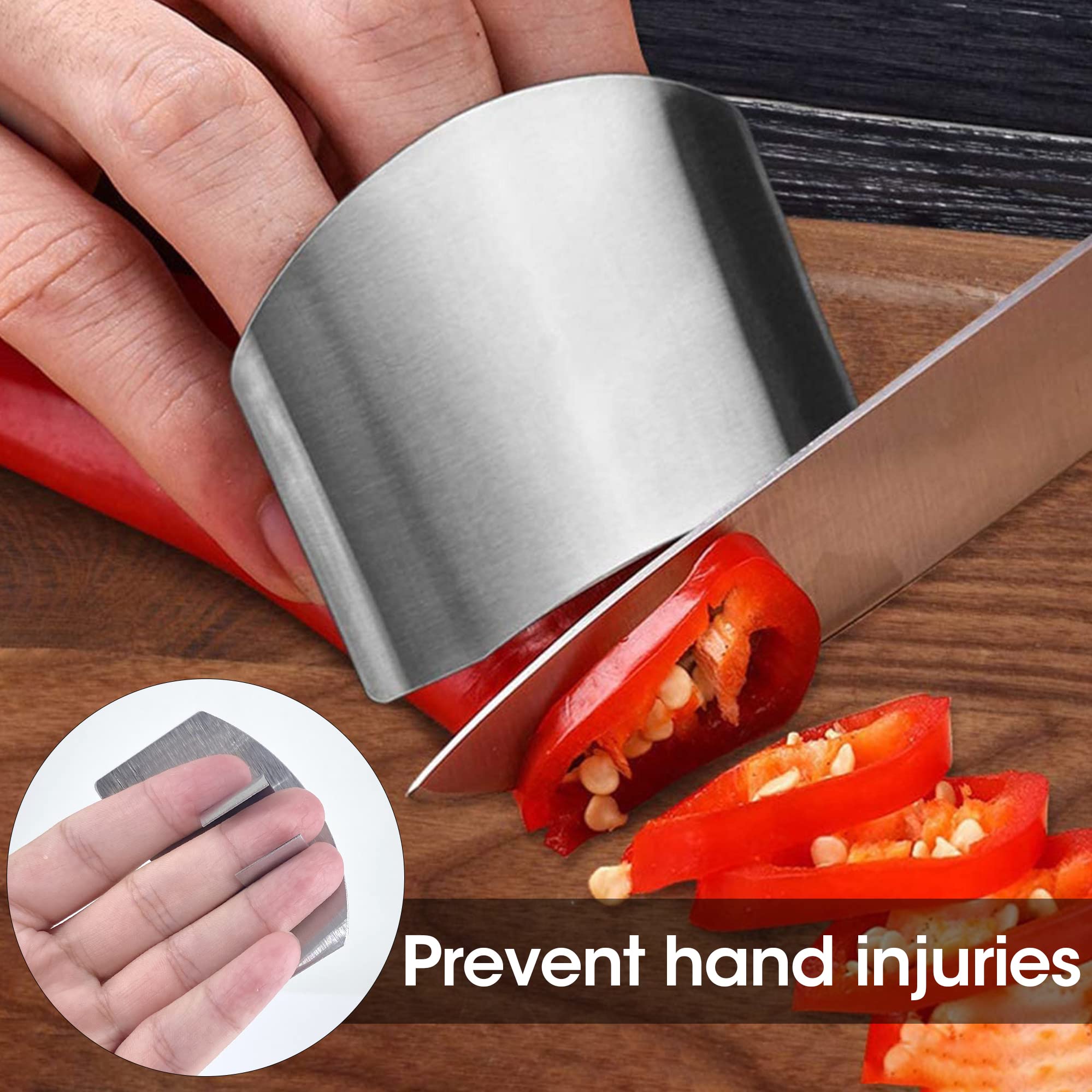 SKRYUIE 4 PCS Finger Guards for Cutting Stainless Steel Knife Slicing Finger Guard, Kitchen Safe Chop Cut Tool Finger Hand Protector, When Cutting Dicing Food Kitchen Tools Avoid Knife Hurting