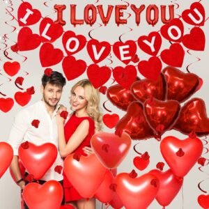 Rainmae Valentine Day Party Supplies I Love You Balloons and Love-Bear Balloons Kit 1000 Pcs Dark-Red Silk Rose Petals Romantic Flower Decoration Red Heart Balloons Swirls for Wedding Decorations