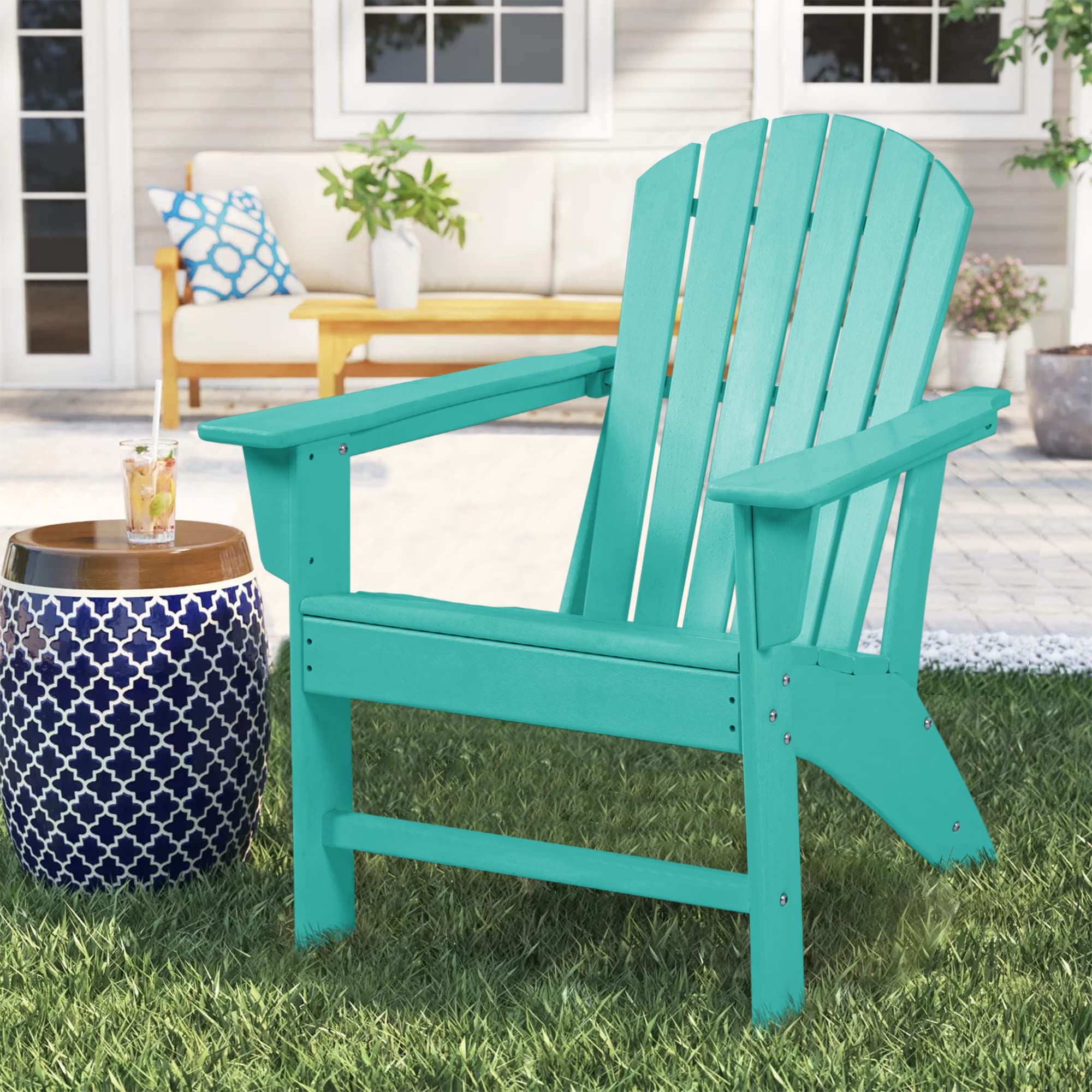 WMK Adirondack Chair Weather Resistant, Outdoor Fire Pit Chairs Plastic Resin Deck Adirondack Chairs for Patio, Law, Garden (Blue)