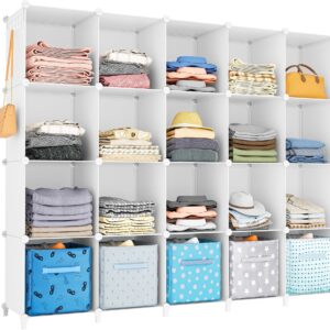 HOMIDEC 20-Cube Storage Shelf, Storage Bookcase Bookshelf with Metal Hammer, Storage Cubes Organizer Cabinet for Kids, Closet, Bedroom, Bathroom, (11.8x11.8x11.8 inch)