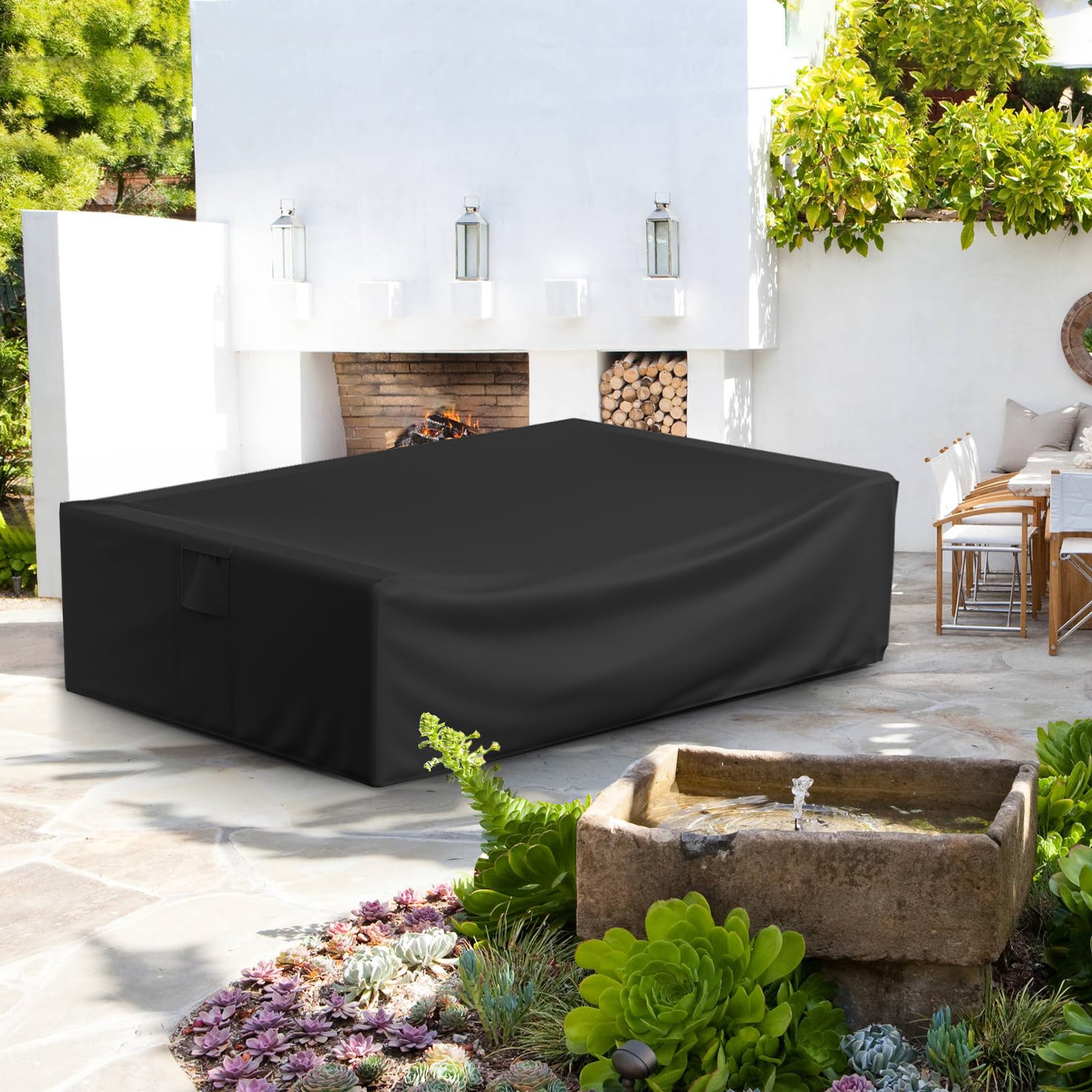 Patio Furniture Covers, Waterproof Outdoor Sectional Cover, 500D Heavy Duty Outdoor Furniture Cover, Rectangular Patio Covers for Outdoor Furniture Set, 126"X64"X28" -Black