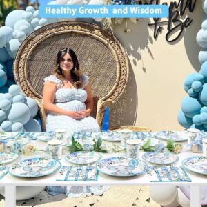 175Pcs Baby Boy Shower Decorations Plates Set for 25 Guests, Elephant Baby Shower Paper Plates Napkins Cups and Utensils Tableware Blue Floral Theme Birthday Party Supplies