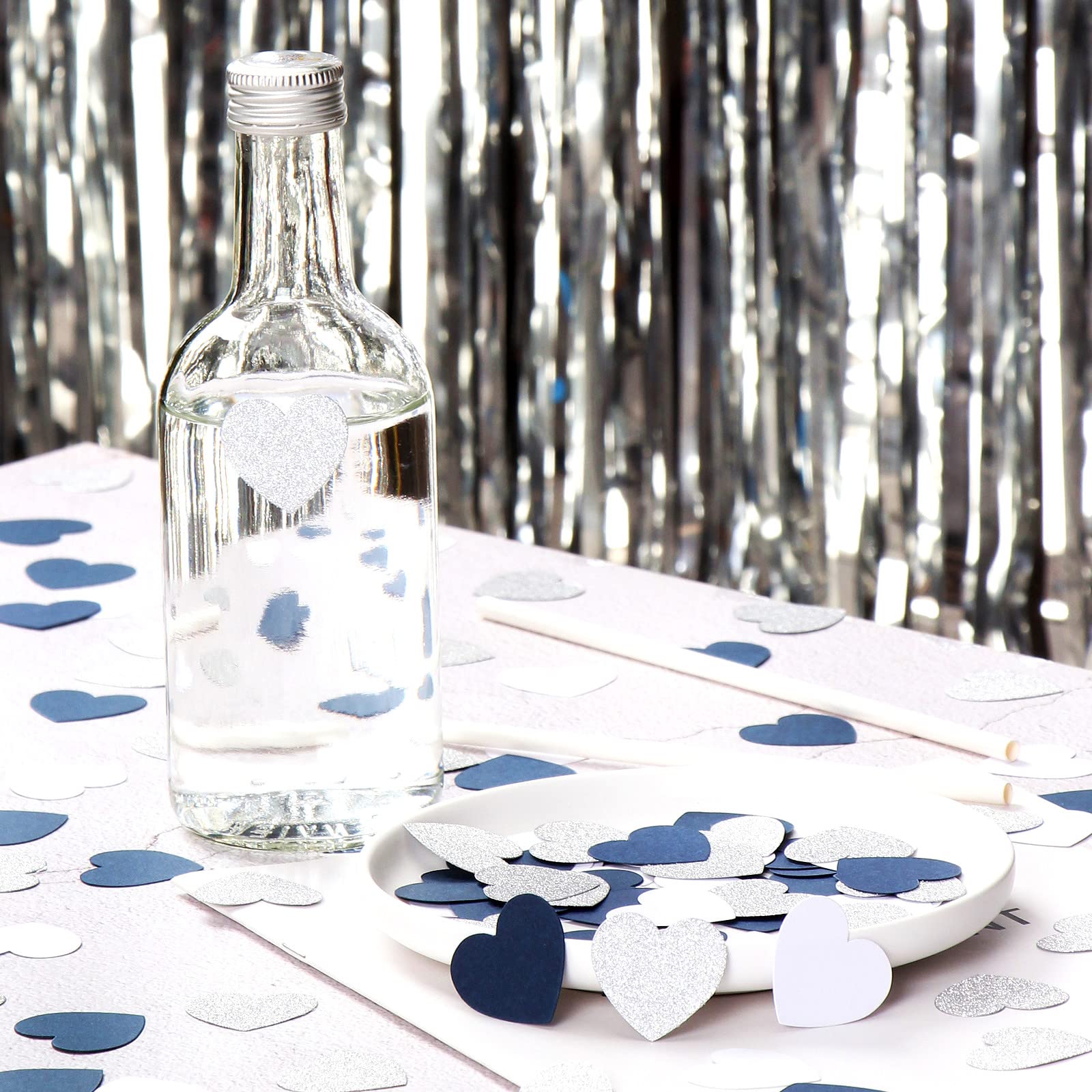 Navy-Blue White-Silver Heart Party-Decorations Confetti - 300pcs Graduation 2022 Valentines Day Table Glitter Confetti Mothers Fathers Day Wedding Engagement Birthday paper Decor Panduola