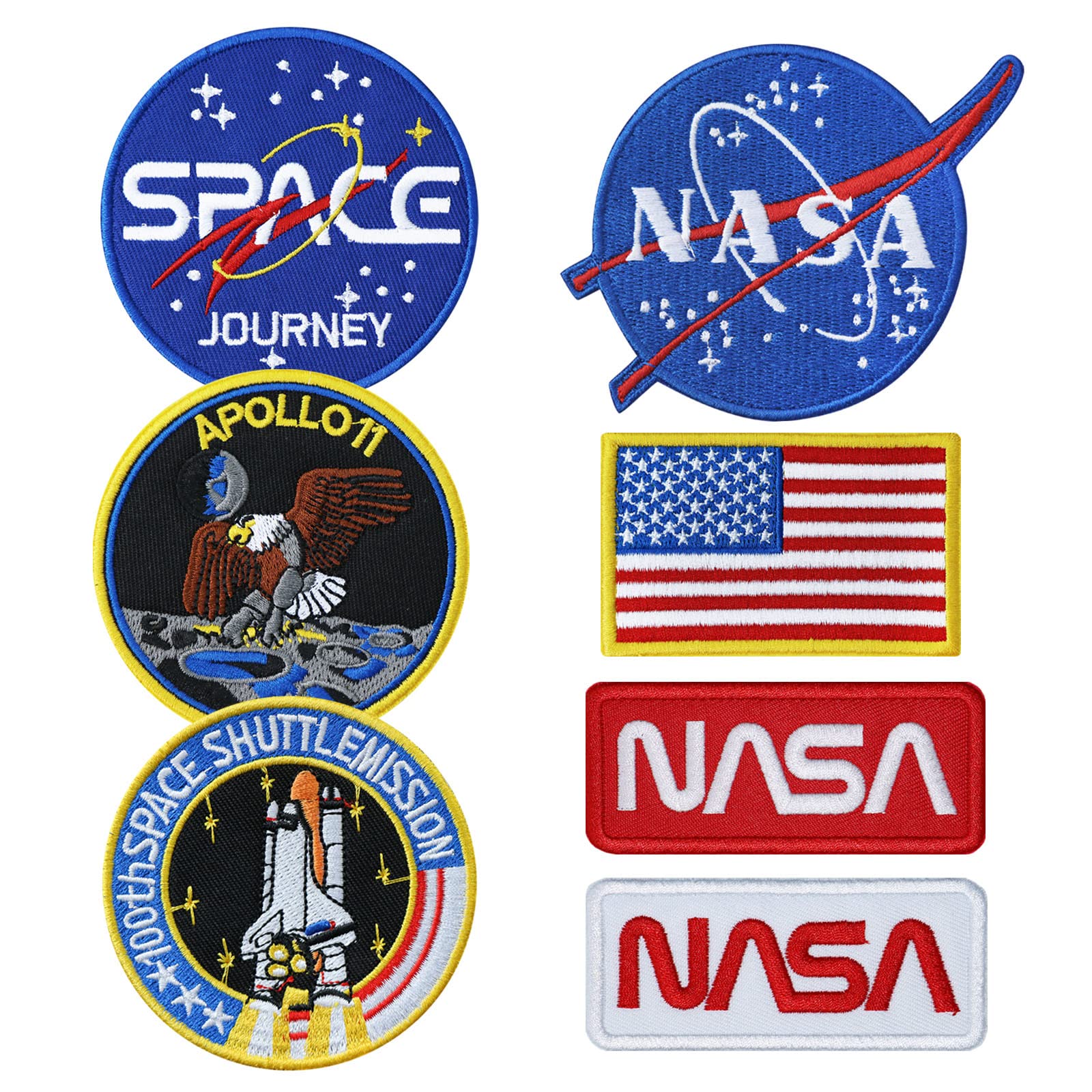 7pcs NASA Patch, Iron On Patches Space Badge Sew On Space Shuttle Embroidered and US Flag Patches for Jackets Backpacks Caps Hats Bags Clothing