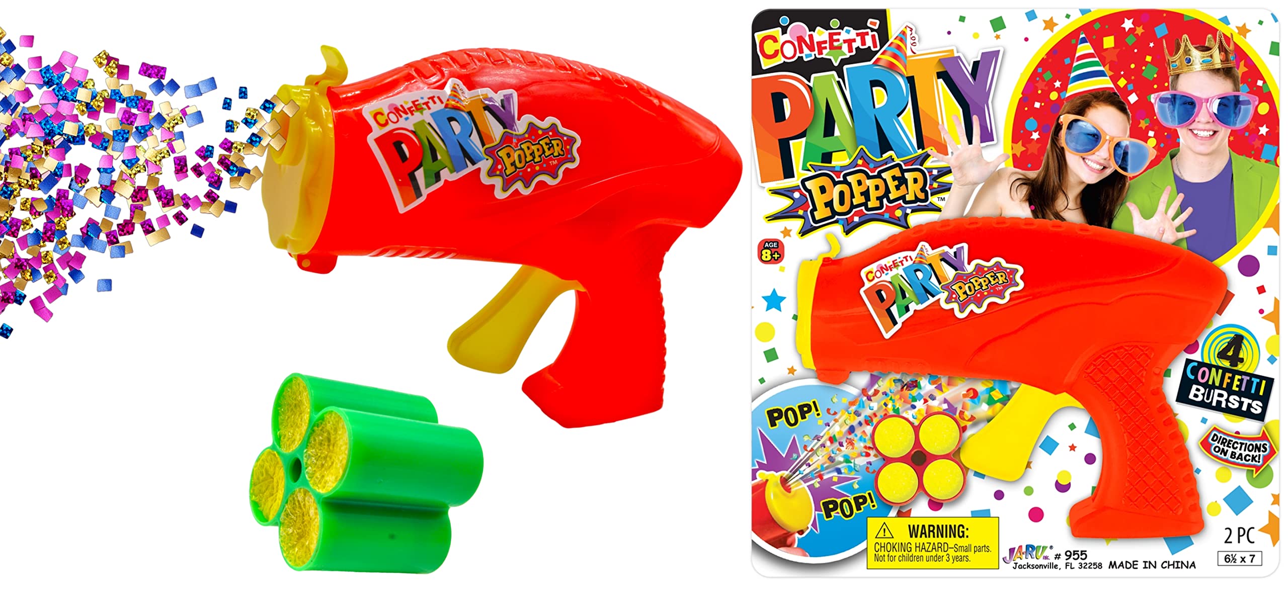 Confetti Party Poppers Gun Party Supplies (1 Gun 4 Shots) Plus Sticker Reusable Multicolor Metallic Confetti Poppers Gun Confetti Gun Party Favors Kids & Adults Birthday Parties Crazy Hour Fun 955-1s