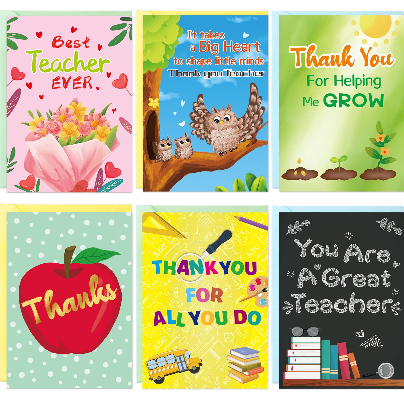 Fancy Land Teacher Thank You Card Appreciation Cards for Preschool Kindergarten Graduation 12Pcs