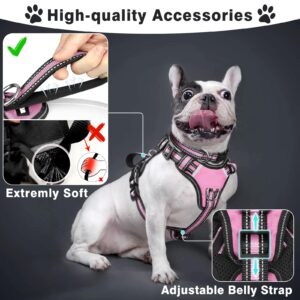 WINSEE Pet Harness Collar and Leash Set, All-in-one Reflective Dog Harness No Pull with Adjustable Buckles for Puppies, Small, Medium, Large, and Extra-Large Dogs (Large, Pink)