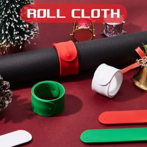 Charniol 12 Pieces Wrapping Paper Roll Holder Holiday Flip Wraps Silicone Covered Metal Strips Flip 1 x 9 Inch Poster Paper Roll Holder Stabilizer Slap Bands for Storage Organization White Red Green