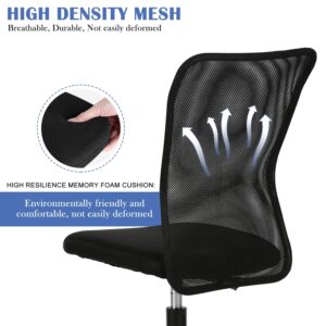 Small Office Chair, Armless Desk Chair with Wheels, Ergonomic Computer Chair with Lumbar Support, Mid Back Mesh Rolling Swivel Task Chair for Small Spaces Black