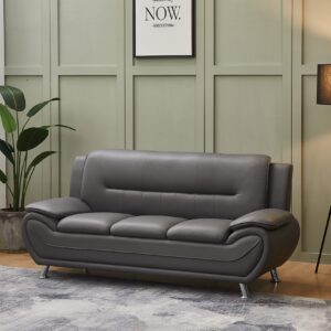 Kingway Faux Leather Living Room Sofas, 3 SEAT, Gray