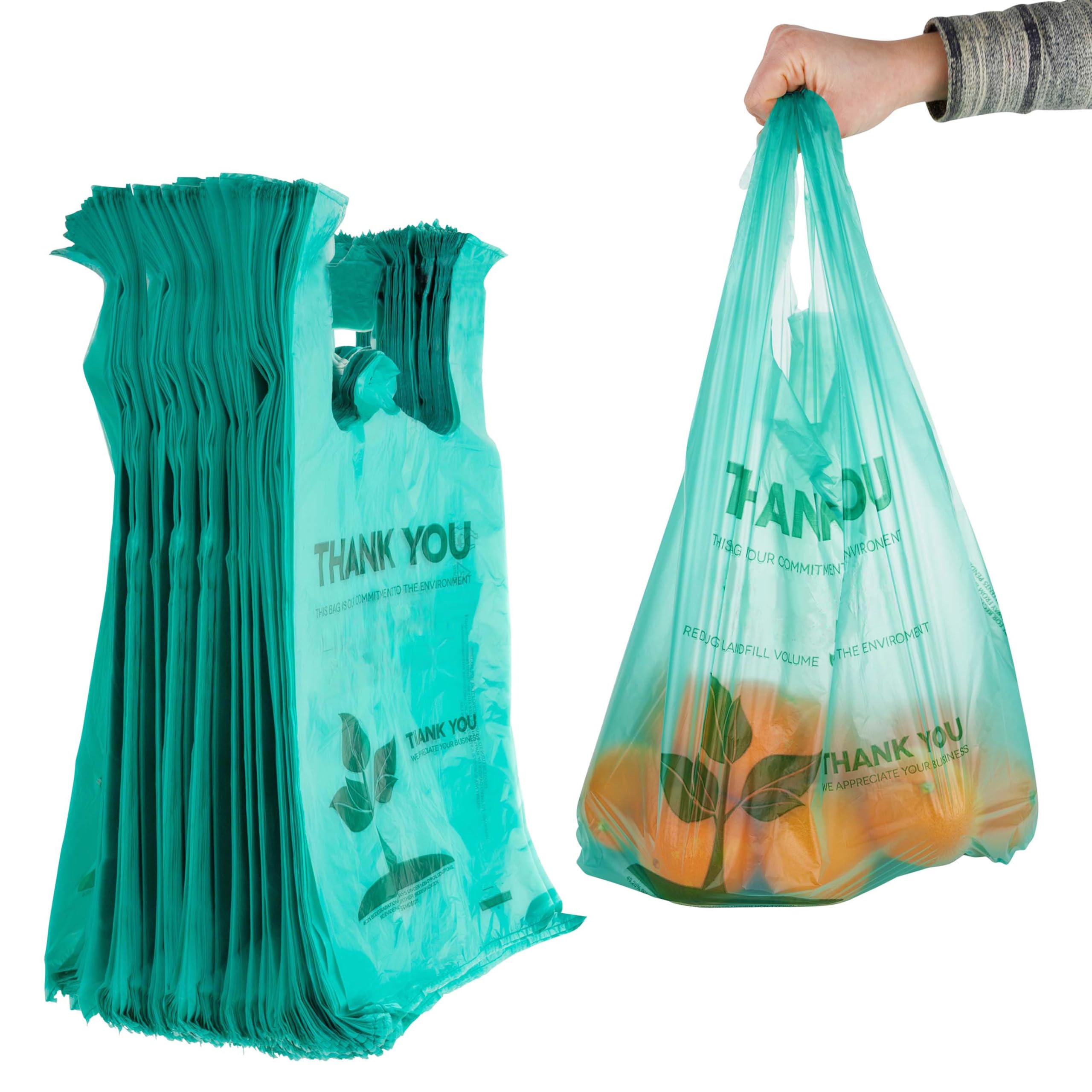 Stock Your Home Eco Grocery Bags Disposable (200 Pack) T-Shirt Thank You Bag with Handles for Supermarket, Groceries, Produce, Shopping, Trash, Small Baggies Bulk