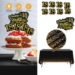 18th birthday decorations for boys girls,(76pack) black gold party Banner, Pennant, Hanging Swirl, birthday balloons, Tablecloths, cupcake Topper, Crown, Photo Props, Birthday Sash for men gift