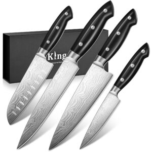 kingod chef knife set sharp knife, german high carbon stainless steel kitchen knife set 4 pcs-8" chefs knife,carving knife &7" santoku knife&5" utility knife, knives set for kitchen with gift box