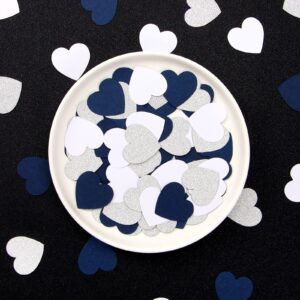 Navy-Blue White-Silver Heart Party-Decorations Confetti - 300pcs Graduation 2022 Valentines Day Table Glitter Confetti Mothers Fathers Day Wedding Engagement Birthday paper Decor Panduola