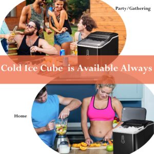 Vestynska 26lbs Ice Maker Countertop, Portable Machine, Self-Cleaning, 9 Cubes Ready in 8 Mins, Mini 1.5L Capacity, Compact Electric Maker, Scoop & Basket, Bullet-Shape, for Camping/RV/Party Black