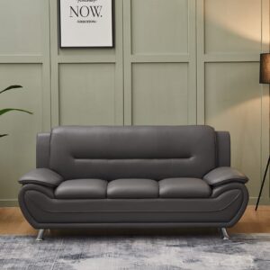 Kingway Faux Leather Living Room Sofas, 3 SEAT, Gray