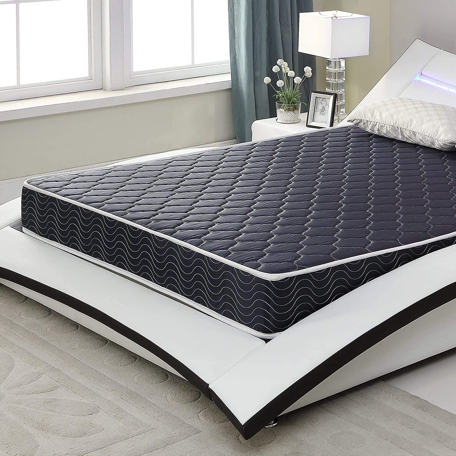 AC Pacific 6-Inch Water-Resistant High-Density Foam Mattress Made in USA with Stylish Diamond-Quilted Breathable Fabric, Distributes Weight Evenly, Full, Navy Blue