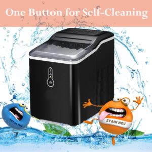 Vestynska 26lbs Ice Maker Countertop, Portable Machine, Self-Cleaning, 9 Cubes Ready in 8 Mins, Mini 1.5L Capacity, Compact Electric Maker, Scoop & Basket, Bullet-Shape, for Camping/RV/Party Black