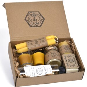 BeeTheLight Beeswax Candle and Castile Soap Gift Box - Choose from Small, Medium, or Large - Essential Oil Scented Bar and Liquid Soaps - Tapers, Pillars, Jars and Votives (Medium)