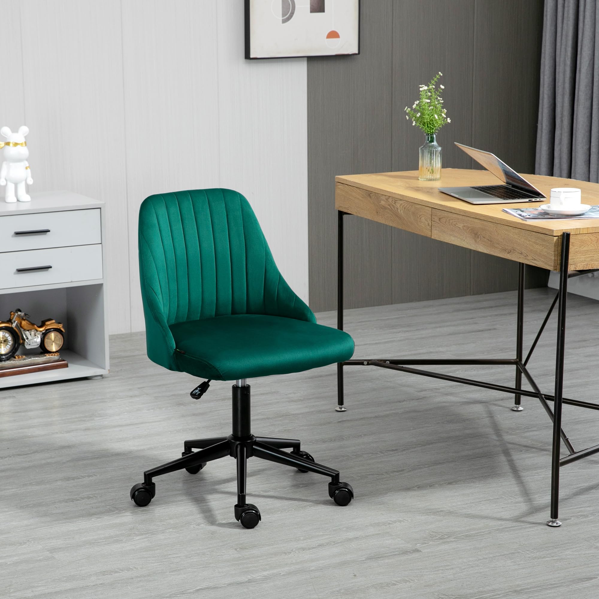 Vinsetto Mid-Back Office Chair, Velvet Fabric Swivel Scallop Shape Computer Desk Chair for Home Office or Bedroom, Green