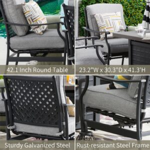 PatioFestival Patio Conversation Set Outdoor Furniture CSA Certification 50,000 BTU 33.9 Inch Propane Fire Pit Table Sets with Rocking Chairs Thick Cushions(5 Pcs,Grey)