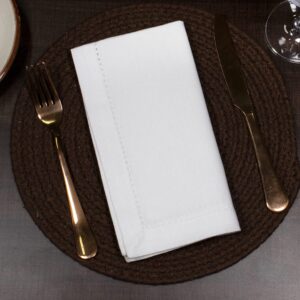 PurpleEssences Set of 12 Hemstitch Cloth Dinner Napkins 100% Cotton - Soft Durable Washable -Ideal for Wedding Fall Thanksgiving and Christmas - Perfect Everyday Use Table Linen 18x18 - White