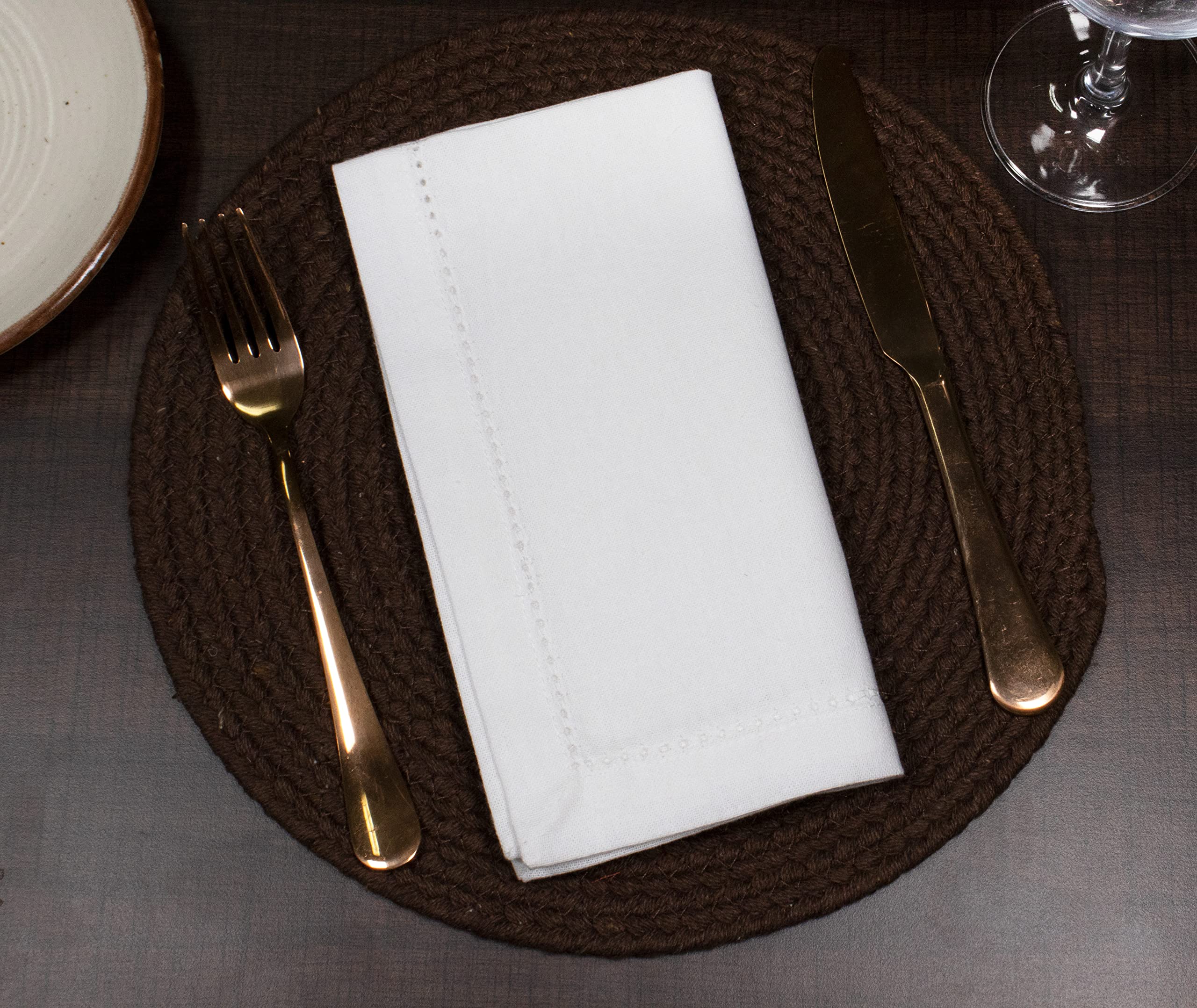 PurpleEssences Set of 12 Hemstitch Cloth Dinner Napkins 100% Cotton - Soft Durable Washable -Ideal for Wedding Fall Thanksgiving and Christmas - Perfect Everyday Use Table Linen 18x18 - White